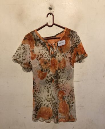 WANLI FASHION Blüten- und Leopardenmuster Transparente Bluse