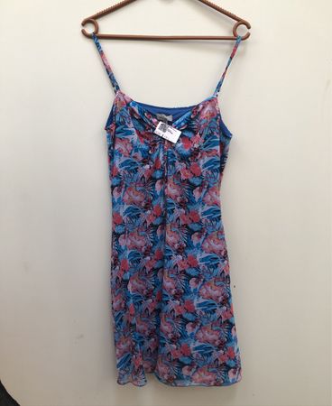 Blau Motion Floral Print Spaghetti-Trägerkleid