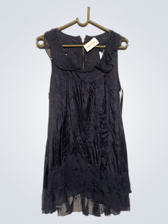 Dunkelblaues Rüschenkleid mit Reißverschluss