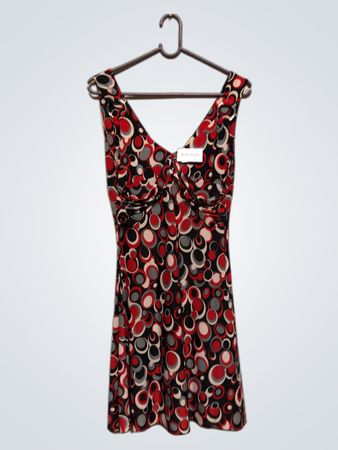 TRENDI Damen Rot, Schwarz und Grau Kreisdruck Ärmeloses Kleid
