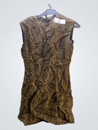 Gold Metallic Texturierte Ärmellose Minikleid