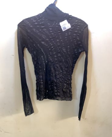 FaithVintage Schwarzes Mesh-Rollkragenoberteil