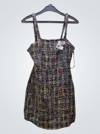 FaithVintage Schwarzes Tweedkleid mit mehrfarbigen Fäden