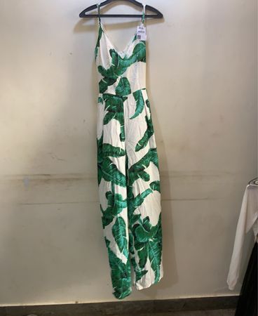 FaithVintage Weißer Overall mit grünem Blattmuster