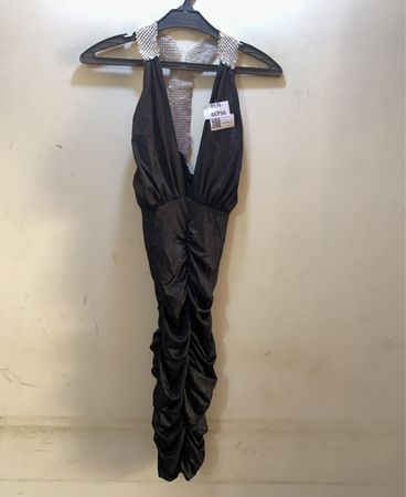 FaithVintage Schwarzes Raffung Halterneck Kleid