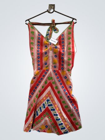 Vintage Trägerkleid mit Obst- und Blumenmuster