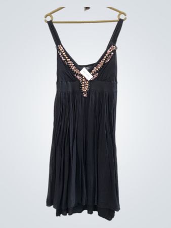 ana alcazar schwarzes Perlen-V-Ausschnitt-Kleid