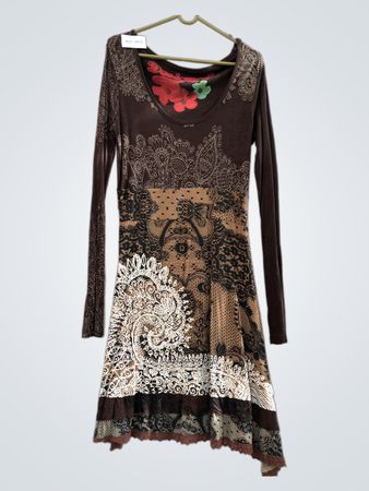 Desigual Long Sleeve Mixed Print Dress