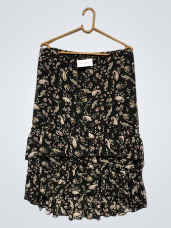 MiLady Black Floral Ruffle Maxi Rock
