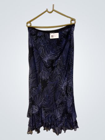 Style & Co. Damen Schwarzer Blauer Federdruck Rüsche Saum Midi Rock