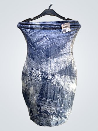 FaithVintage Denim Druck Trägerloses Kleid