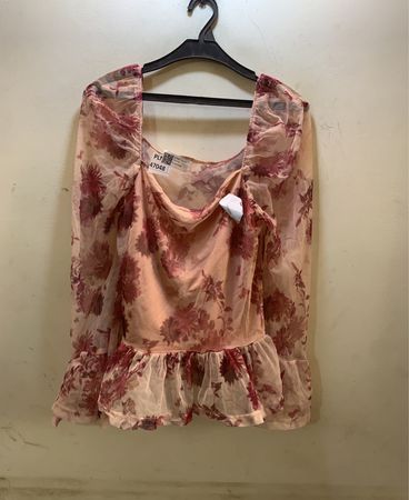 FaithVintage Florales Durchsichtiges Puffärmel Peplum-Top