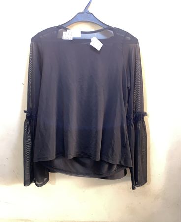 FaithVintage Schwarzes Netz Glockenärmel Top