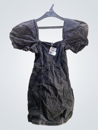 H&M Denim Puff Sleeve Square Neck Mini Dress
