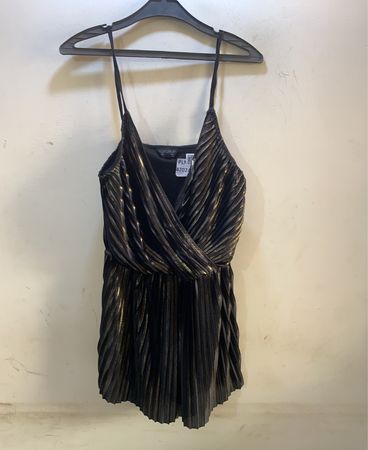 TOPSHOP Schwarzes Gold Metallic Falten Mini Kleid