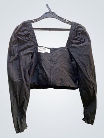 FaithVintage Schwarzes gerafftes quadratisches Hals Top mit Puffärmeln