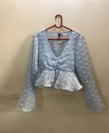 FaithVintage Blaue Texturierte Peplum-Bluse
