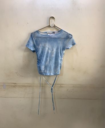 Gelegenheit Blau Tie-Dye Mesh Raffung T-Shirt