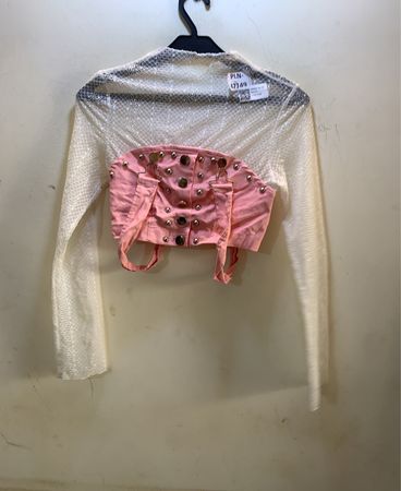 FaithVintage Pinkes Korsett-Top mit weißem Netzüberzug