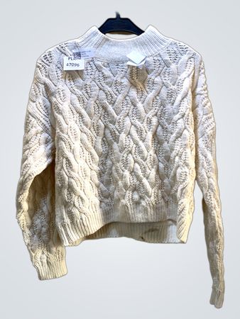 FaithVintage Creme Kabelstrick Stehkragenpullover
