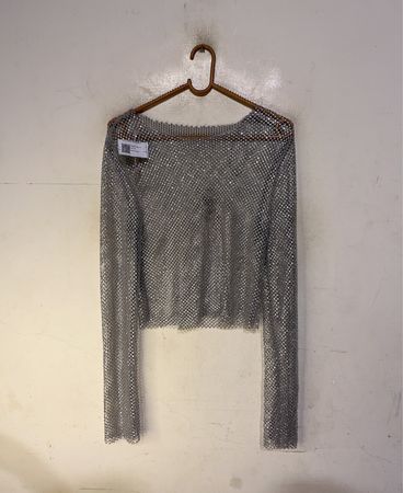 Silbernes Netz Langarm-Crop-Top