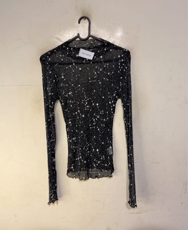 Durchsichtige Schwarze Sternenprint-Mock-Neck-Bluse