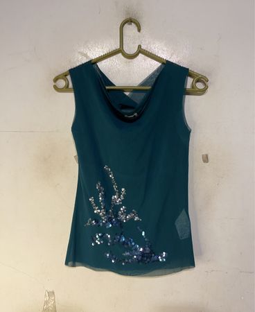 Teal Sleeveless Top with Sequin Embellishment