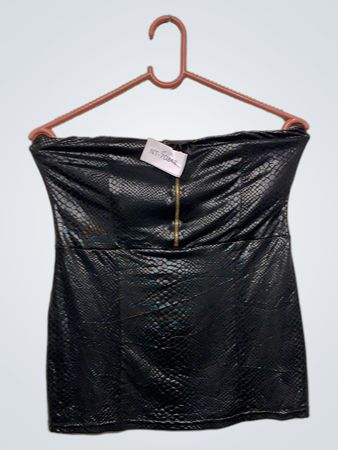 Schwarzes Kunstleder Mocka-Schlangenhaut-Print trägerloses Tube-Top mit Reißverschluss