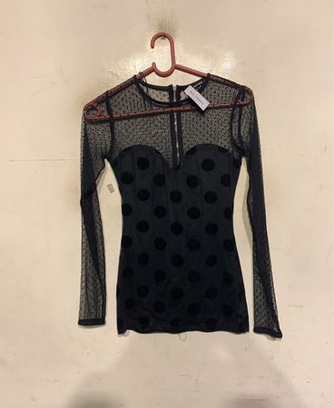 Tally Weijl Schwarzes Netz-Punktemuster Langarm-Oberteil