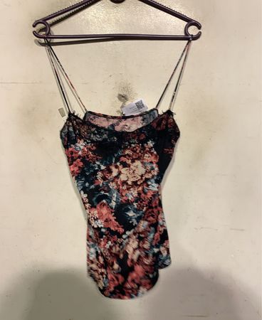 Floral Print Cami with Lace Trim