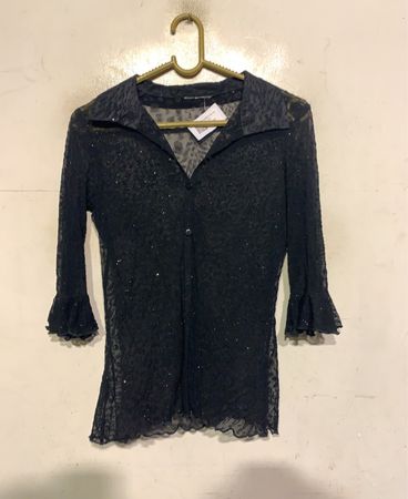 Schwarzes, durchsichtiges Glitzer-Hemd mit Knöpfen