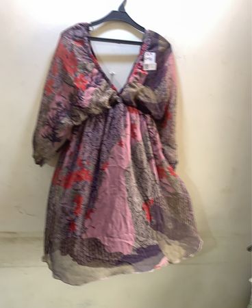 FaithVintage Damen Floral Print V-Ausschnitt Kleid