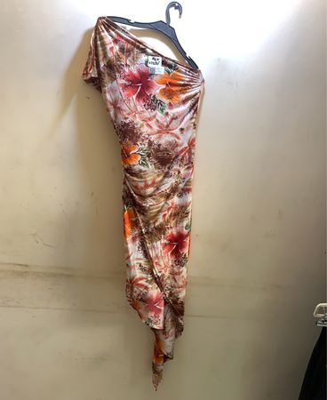 FaithVintage Damen Tropen-Print Asymmetrisches Ein-Schulter Raffung Kleid