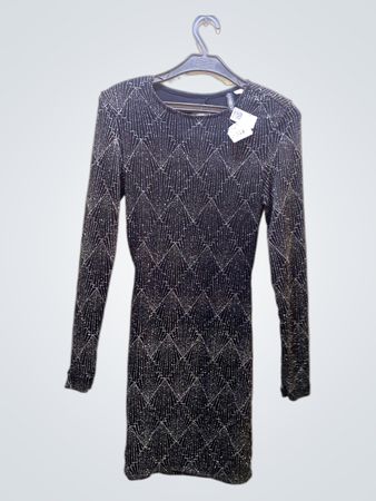 H&M schwarzes glitzerndes Langarmkleid mit offenem Rücken