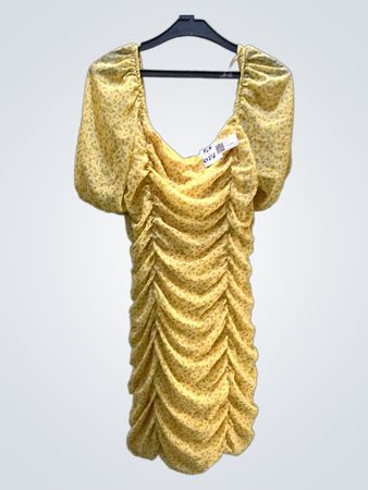 Gelbes Blumen-Ruched-Kleid