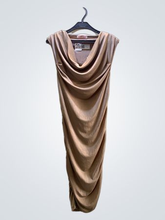 KRISP Damen Raffung Wasserfall-Ausschnitt Ärmelloses Midi-Kleid
