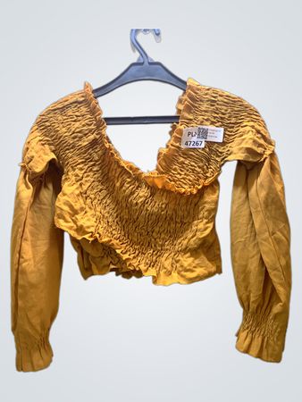 FaithVintage Senfgelb Gerüschtes Off-Shoulder Langarmtop