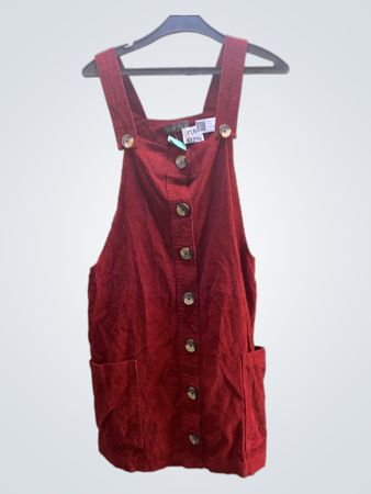 Papaya Woman Rote Kordstoff Knopf Vorder Pinafore Kleid Größe 12