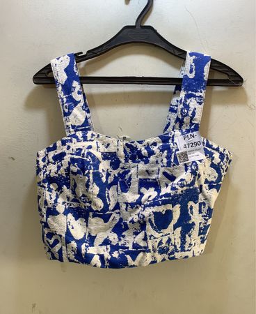 Blau und Weiß Gemustertes Crop Top