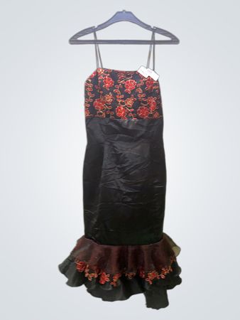 FaithVintage Schwarzes und rotes Blumengesticktes-Spaghettiträgerkleid