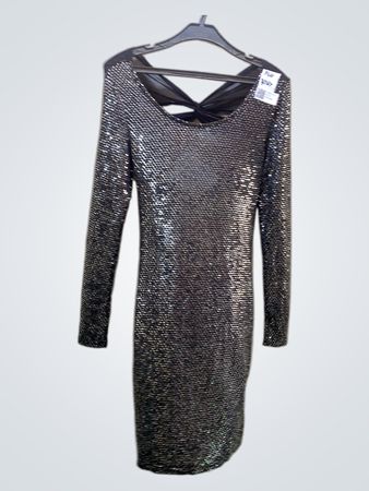 Pailletten Langarmkleid mit Schleifen-Detail am Rücken