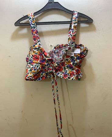 FaithVintage Floral Smocked Tie Front Crop Top