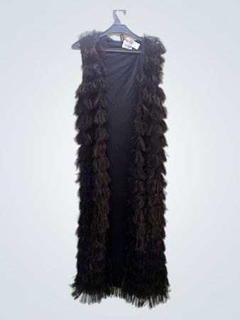 Schwarzes ärmelloses Fransen-Kleid
