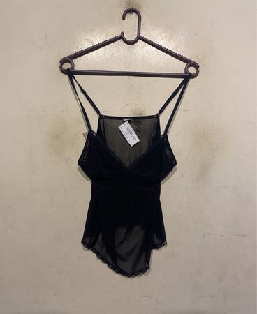 3 SUISSES Schwarze Durchsichtige Spitzenbesatz Camisole