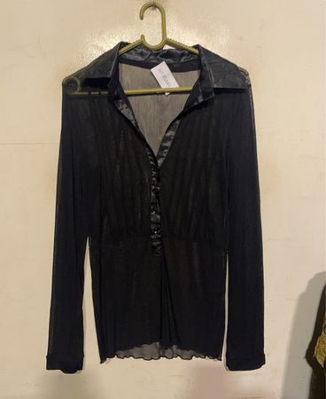 Schwarzes Transparentes Hemd mit Knopfleiste