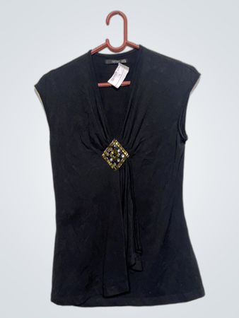 Reflex Black Verziertes V-Ausschnitt Ärmelloses Top