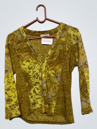 Julie Guerlande Damen Grün Braun Druck Knopfleiste Strickjacke