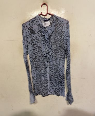 Mexx Sheer Snake Print Ruffle Langärmliges Oberteil