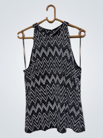 OASIS Black & Silver Zigzag Paillettenshirt mit Halterträgern