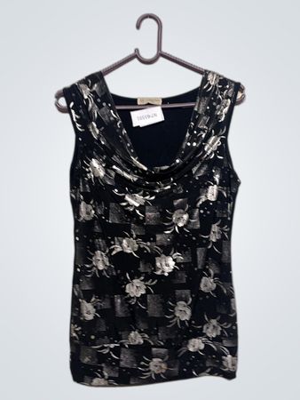 LG Collection Schwarzes ärmelloses Top mit floralem Druck